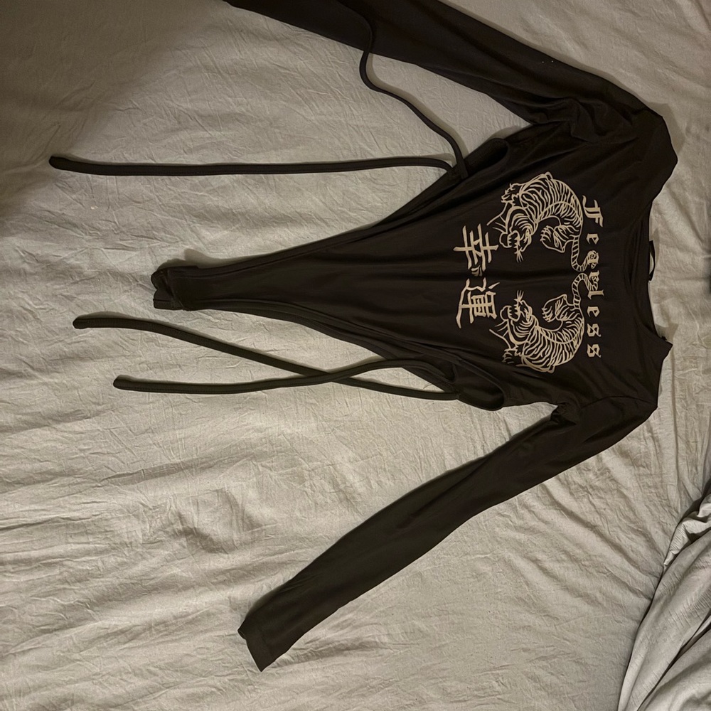 SHEIN Black Fearless Graphic Bodysuit